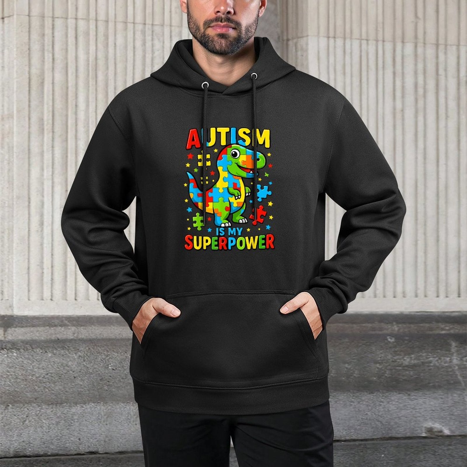 Autism Is My Superpower Autism Awareness T-Rex Dino Shape Retention Hoodie