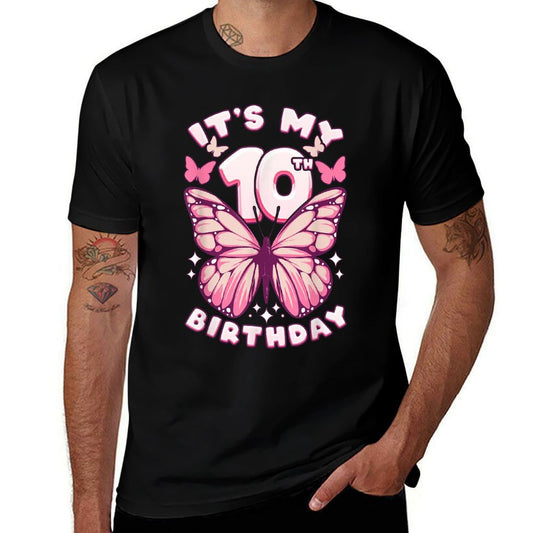 10th Birthday Girl 10 Years Butterflies And Number 10  Wrinkle-resistant T-Shirt