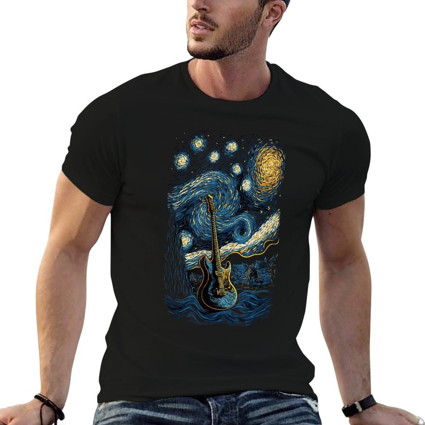 Starry Guitar Gifts Guitarist Rock Concert Festival Guitar Comfortable T-Shirt