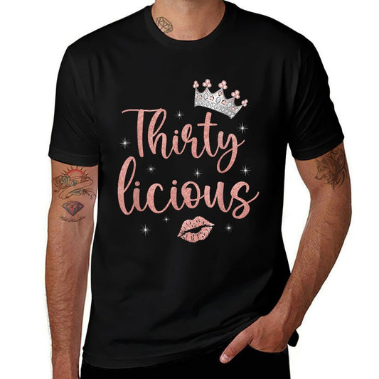 30th Birthday Thirtylicious Decorations 30 Yrs Old  Ribbed Collar T-Shirt