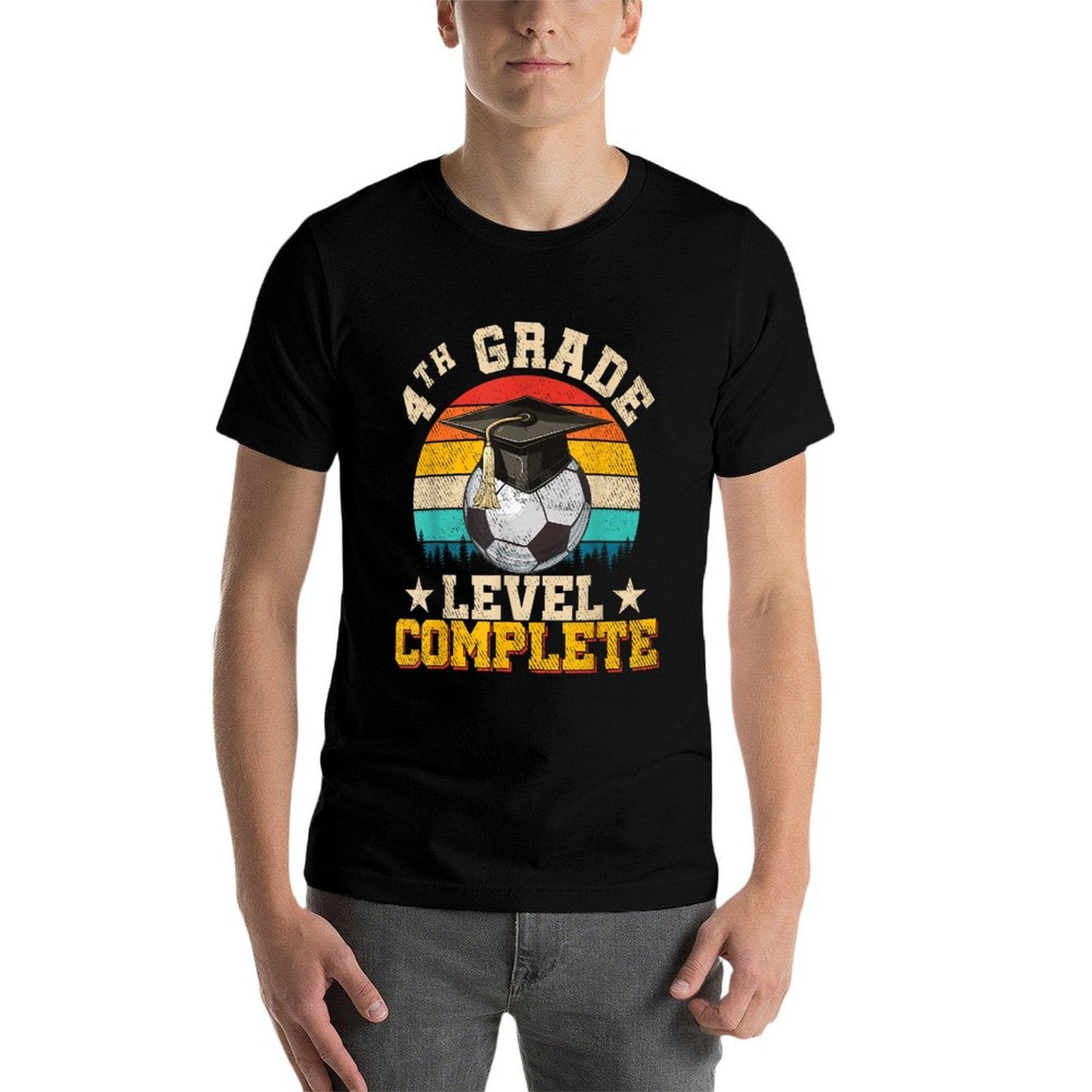 4th Grade Level Complete Soccer Boy Girl Last Day Of School  Fade-proof Color T-Shirt