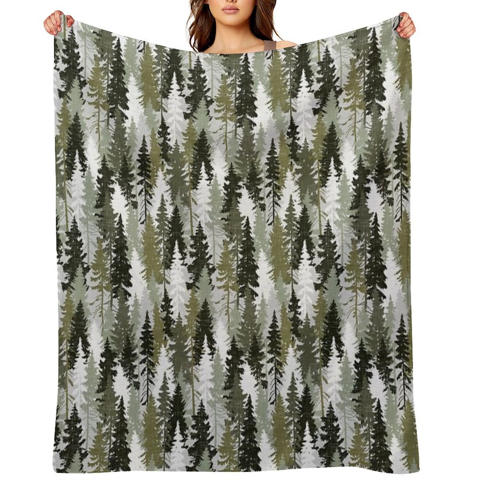 Pine Tree Forest  Olive Machine-washable Throw Blanket