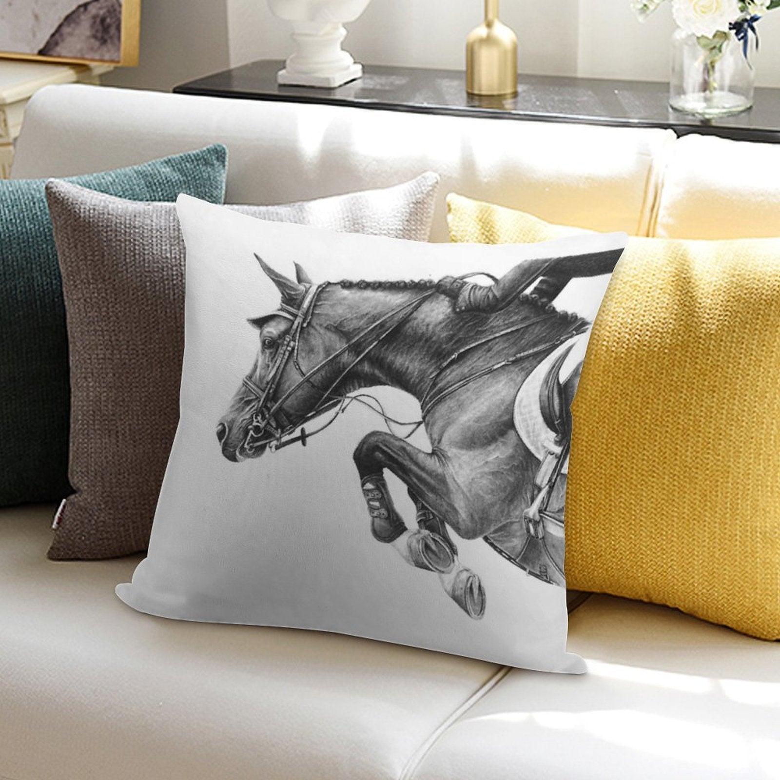 Flick - Showjumping Horse Soft Style Accent Throw Pillow