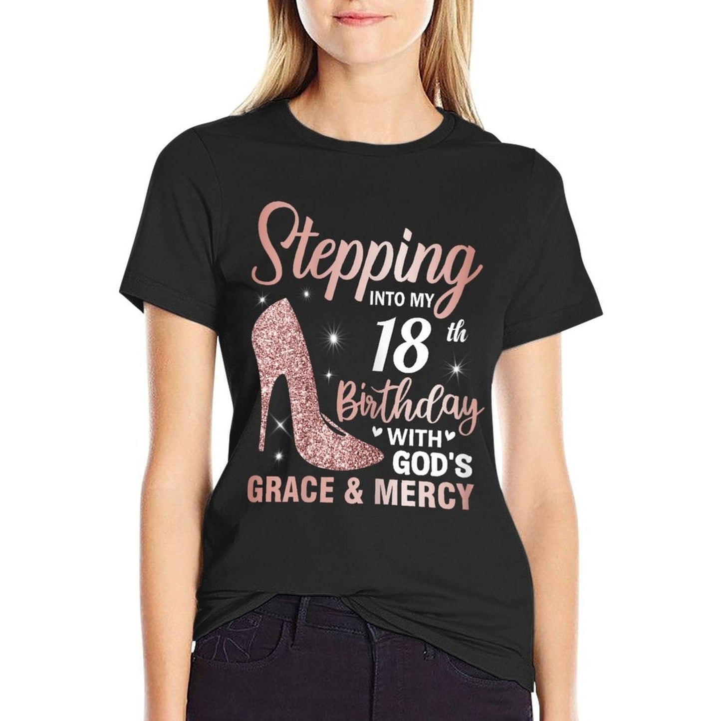 Stepping Into My 18th Birthday Girls 18 Year Old Bday  Rolled Sleeves T-Shirt