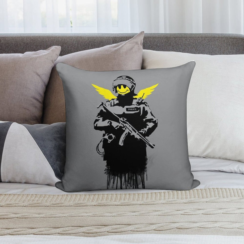 Banksy Riot Police Soft Anti-Pilling Throw Pillow
