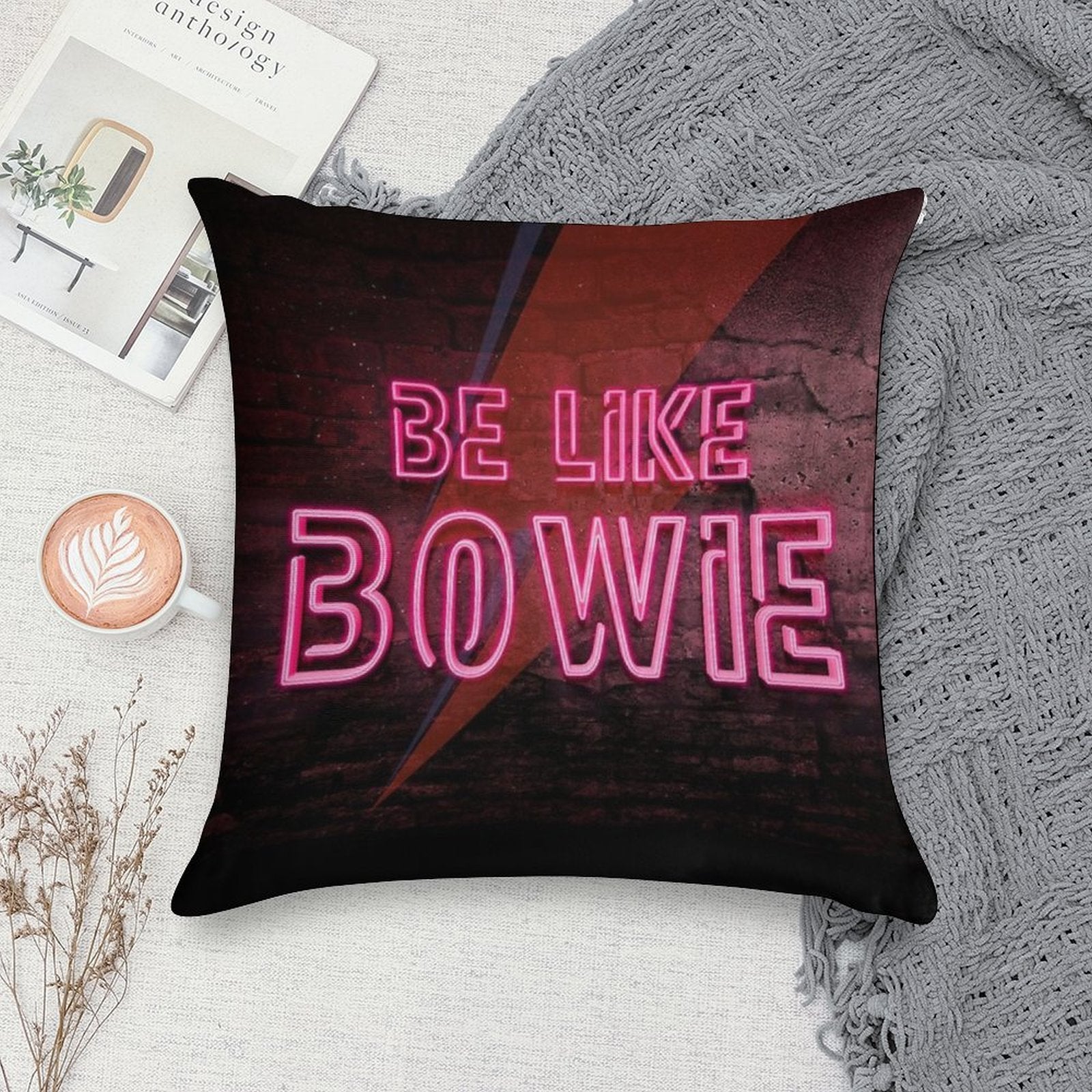 Be Like Bowie NEON EFFECT Prints, David Bowie Artwork, Bowie Poster Soft Luxury Feel Throw Pillow