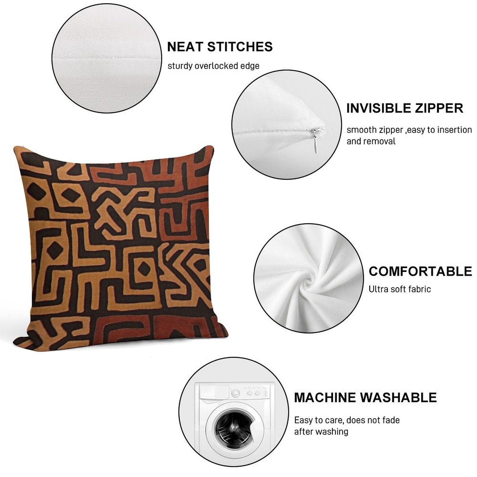 African Mudcloth Pattern Soft Style Accent Throw Pillow