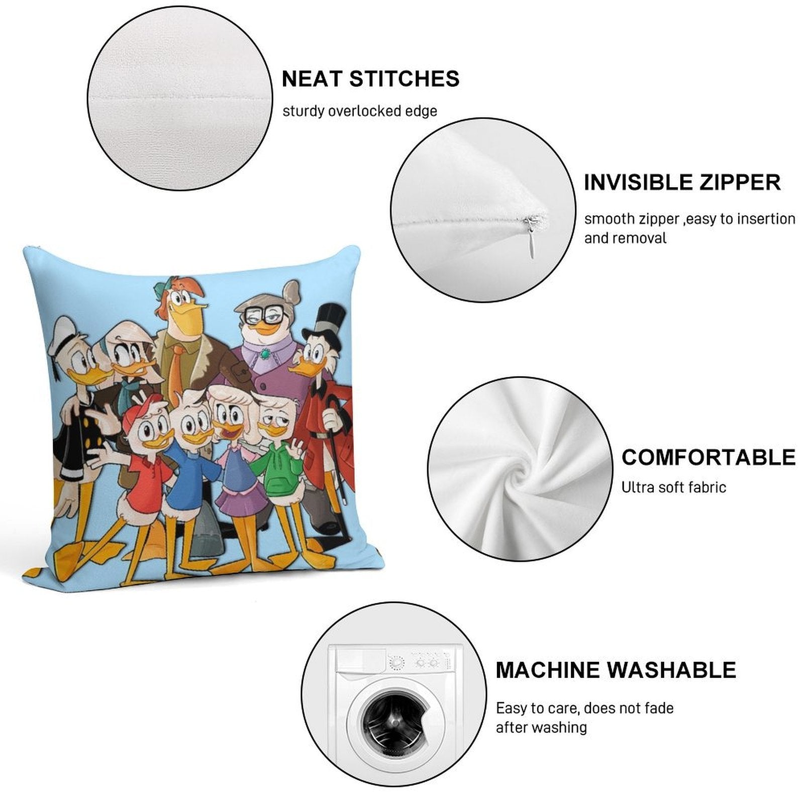 Clan McDuck Soft Hidden Zipper Throw Pillow