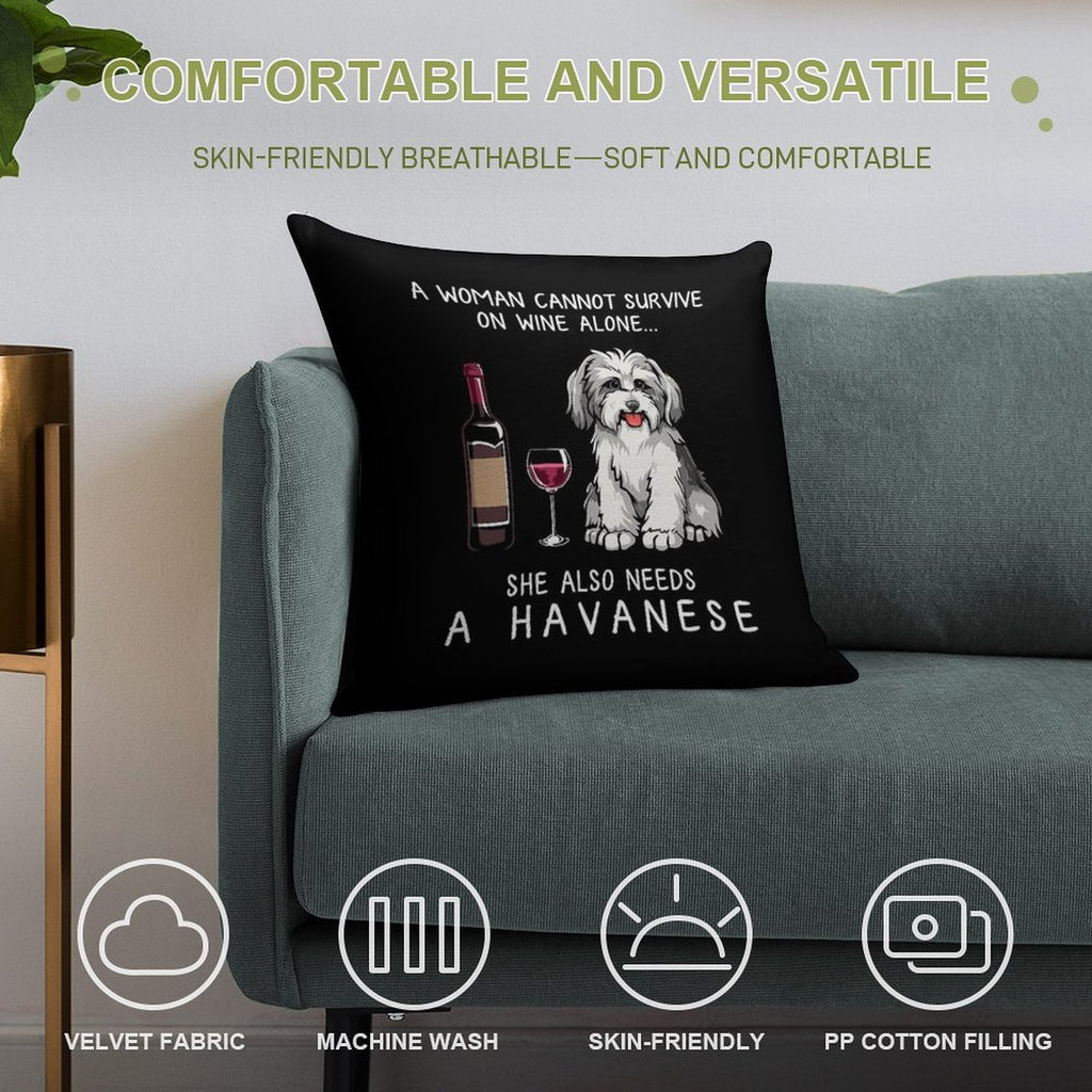 Havanese And Wine Funny Dog Soft Home Decor Throw Pillow
