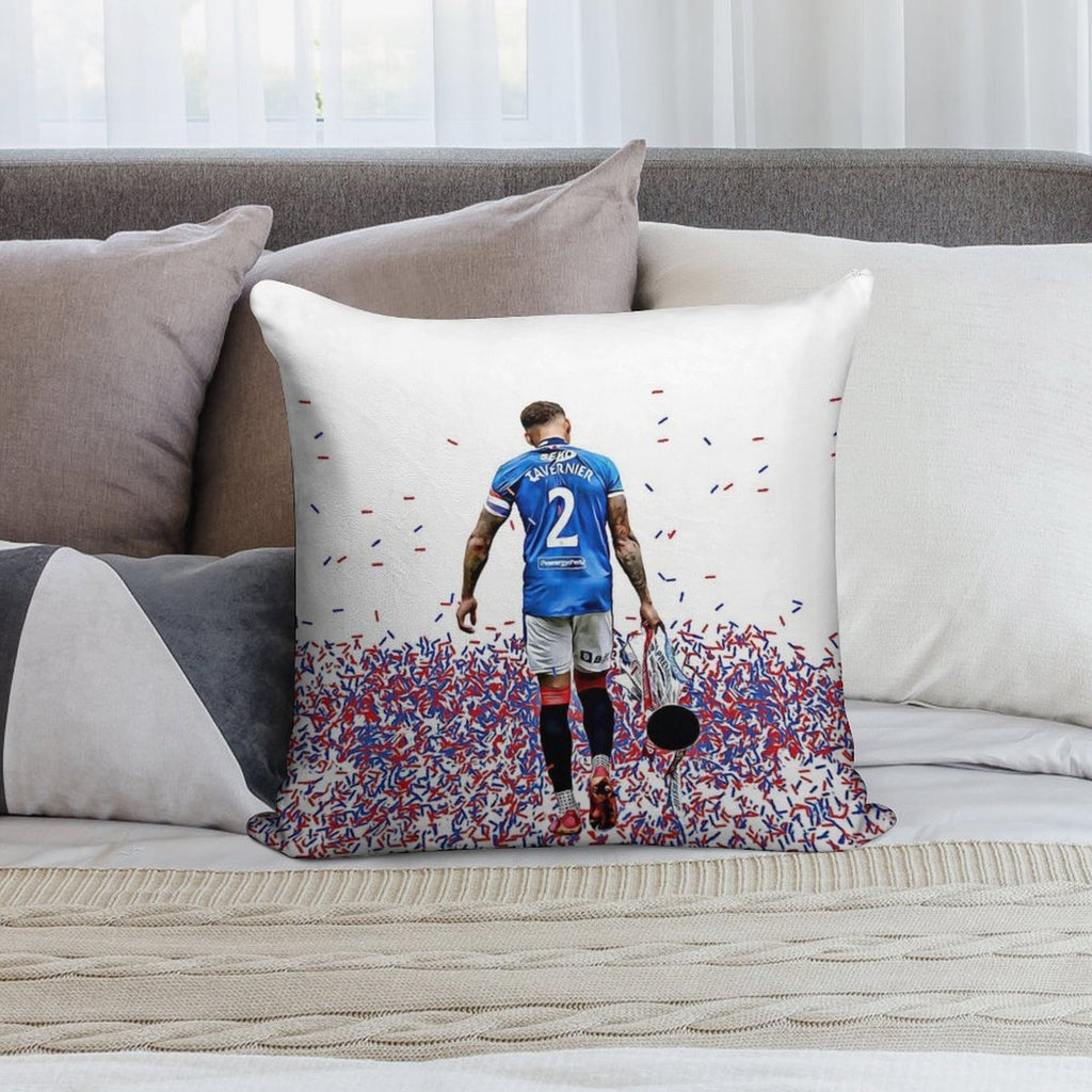 Rangers FC Captain James Tavernier with The 55th League Title Trophy Soft Shrink-Resistant Throw Pillow