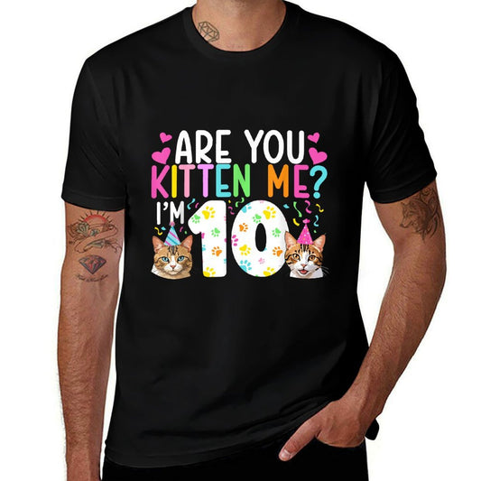 10th Cat Birthday Party 10 Year Old Girl Kitten Birthday  Cotton T-Shirt