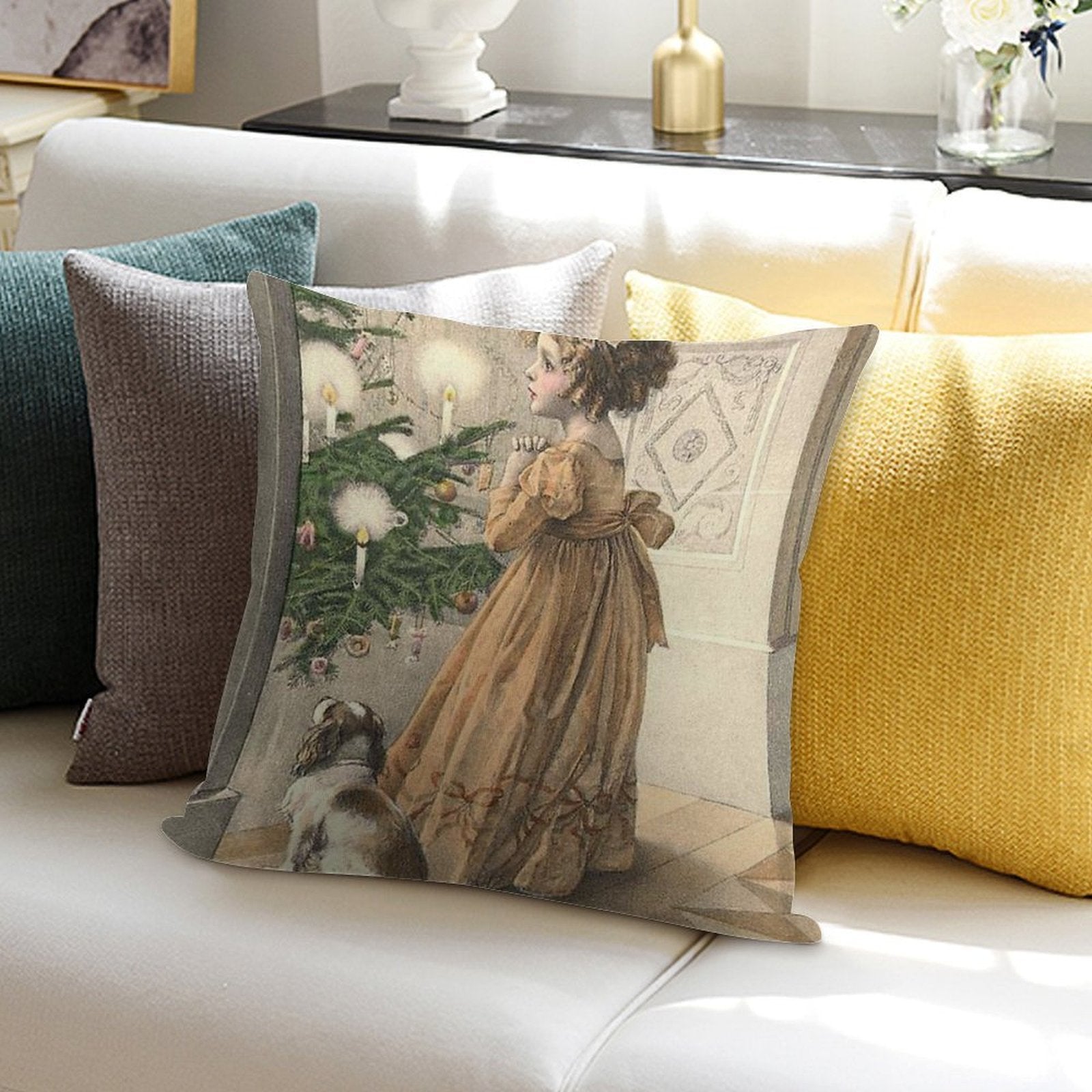 Vintage Victorian Christmas Soft Bedroom Essential Throw Pillow