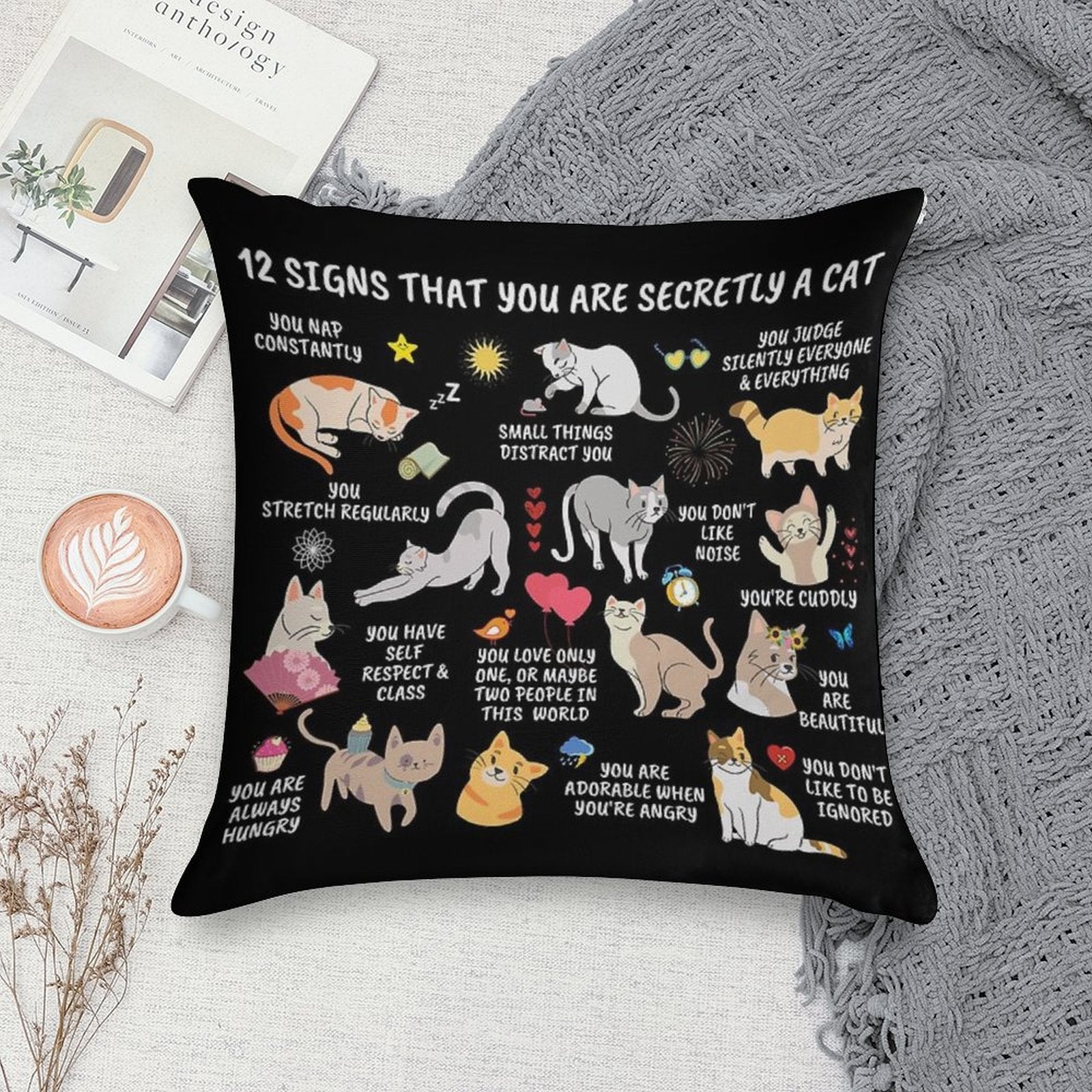 12 Signs That You Are Secretly A Cat Gifts For Cat Lovers Crazy Cat Lady Cat Home Decor Notebook Soft Short Plush Fabric Throw Pillow