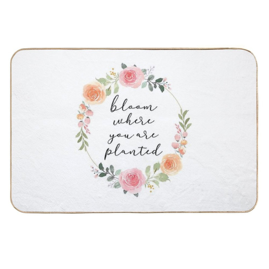 Bloom Where You Are Planted – Rose Watercolour Wreath Quote  Non-Slip Bath Mat