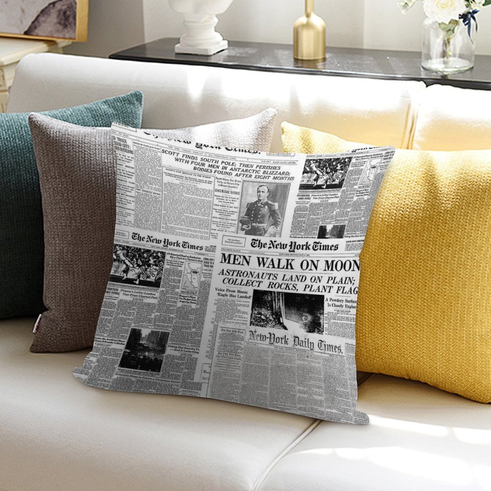 Newspaper Print [white] Soft Skin-Friendly Throw Pillow