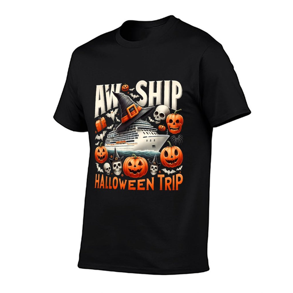 Aw Ship Halloween Trip Happy Halloween Spooky Pumpkin Cruise  Oversized Silhouette T-Shirt