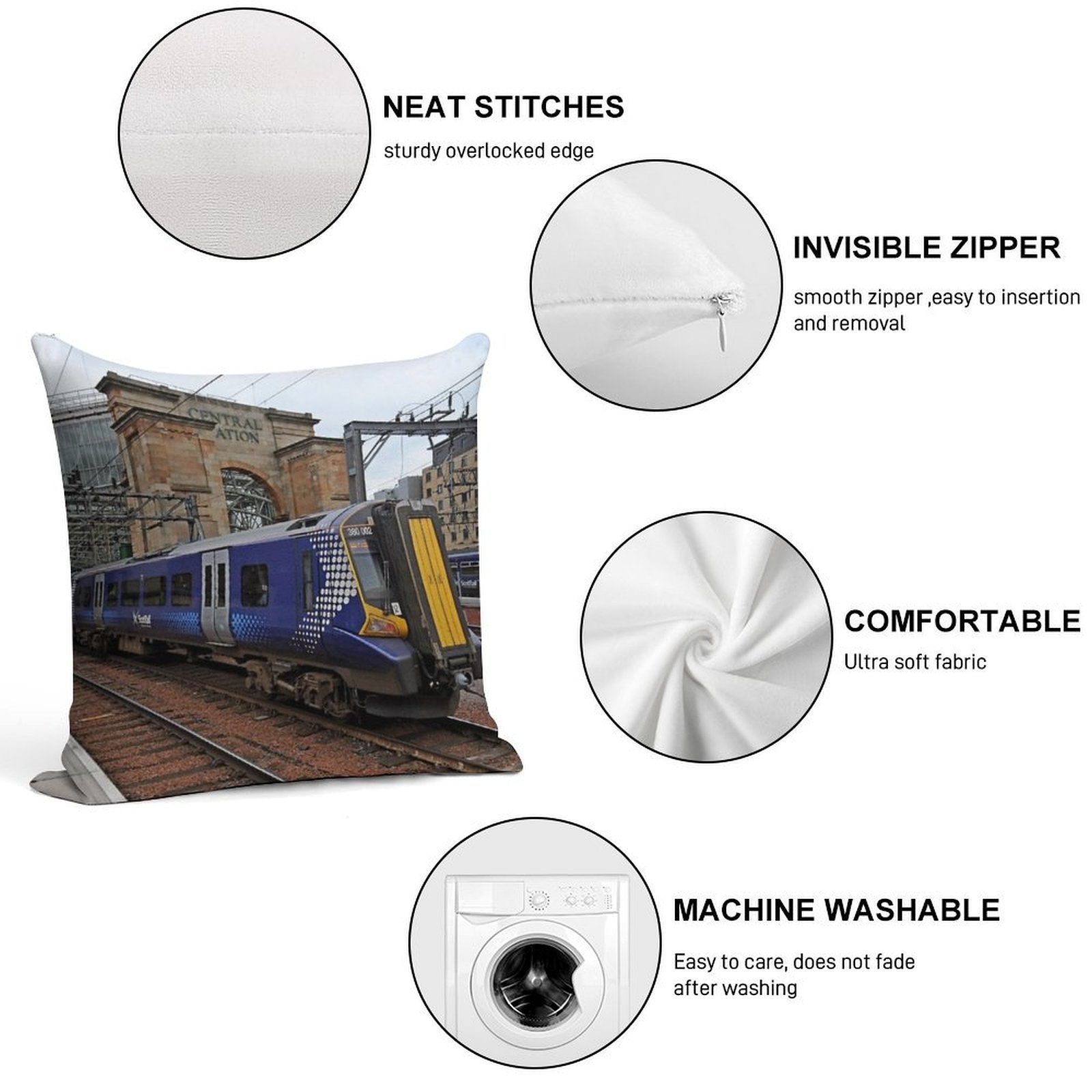 Scotrail Class 380 at Glasgow Central Soft Easy Maintenance Throw Pillow