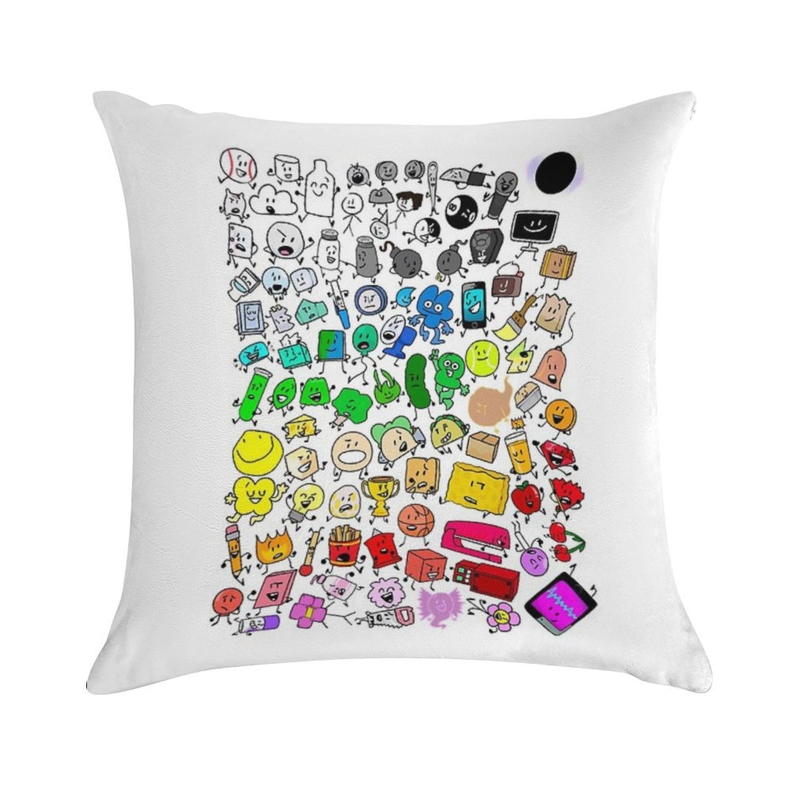 BFDI Inanimate Insanity All Characters (Transparent) Soft Decorative Cover Throw Pillow