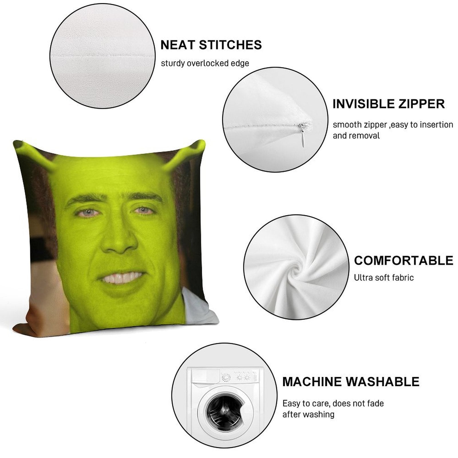 Nicolas Cage As Shrek Soft Anti-Pilling Throw Pillow