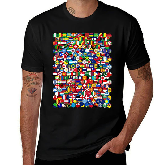 Worlds in Hexagonal Pattern, National Flags  Durable T-Shirt