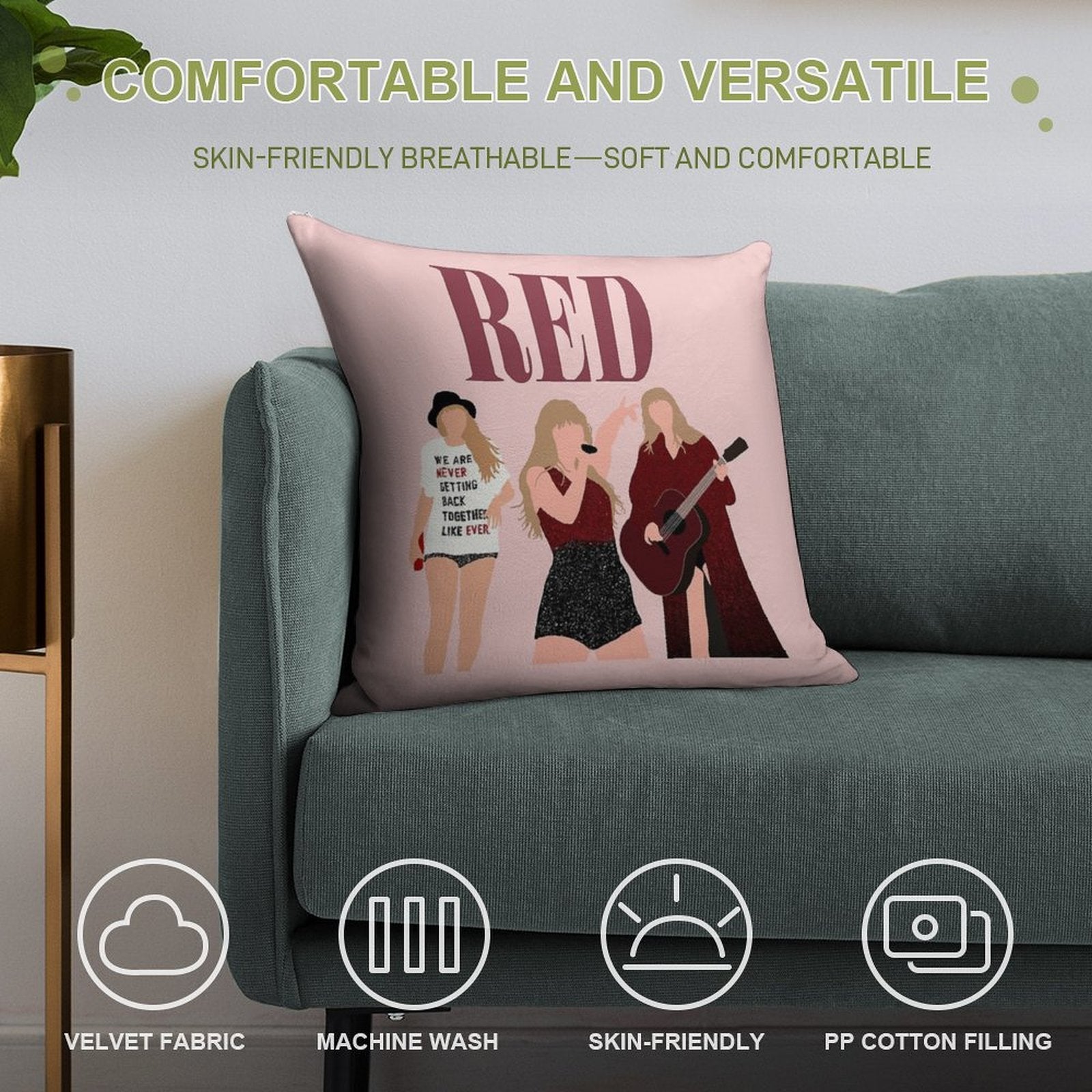 Taylor Swift Red Eras Tour Art Soft Bedroom Essential Throw Pillow