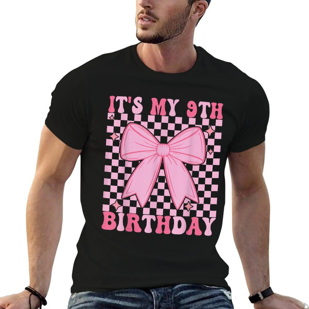9th Coquette Themed Birthday Nine Year Old Girl Bow  Cotton T-Shirt