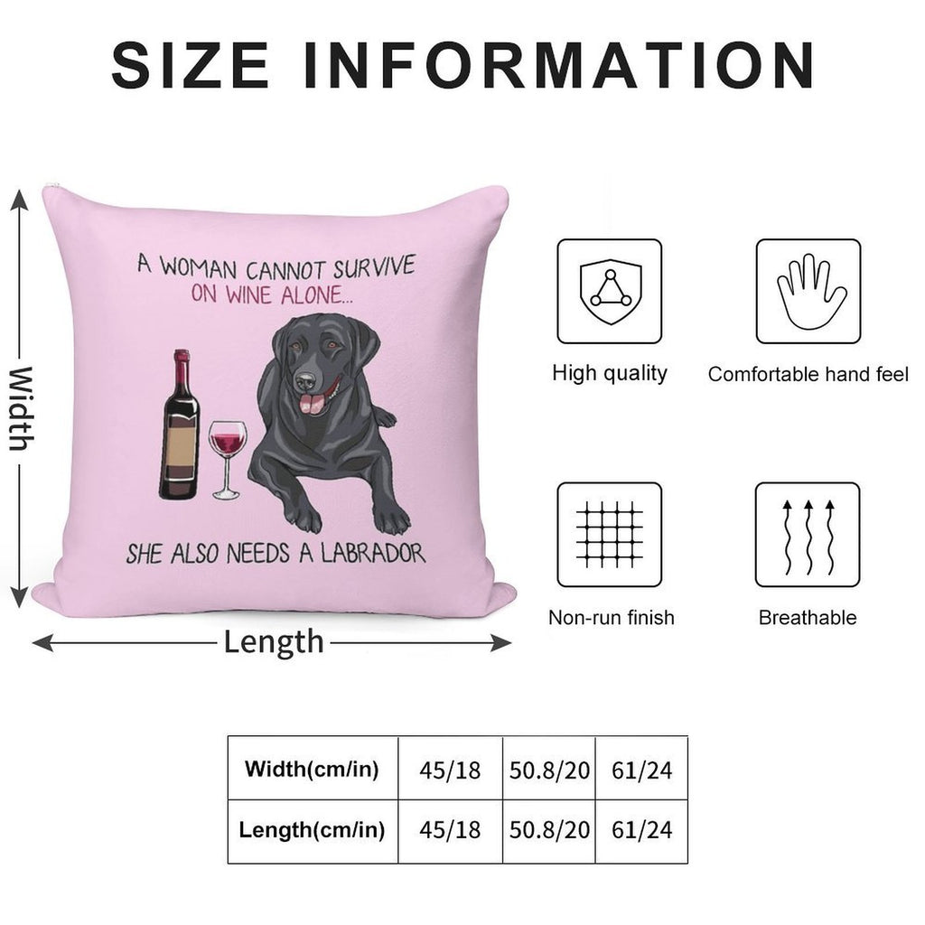 Labrador And Wine Funny Dog Soft Decorative Cover Throw Pillow