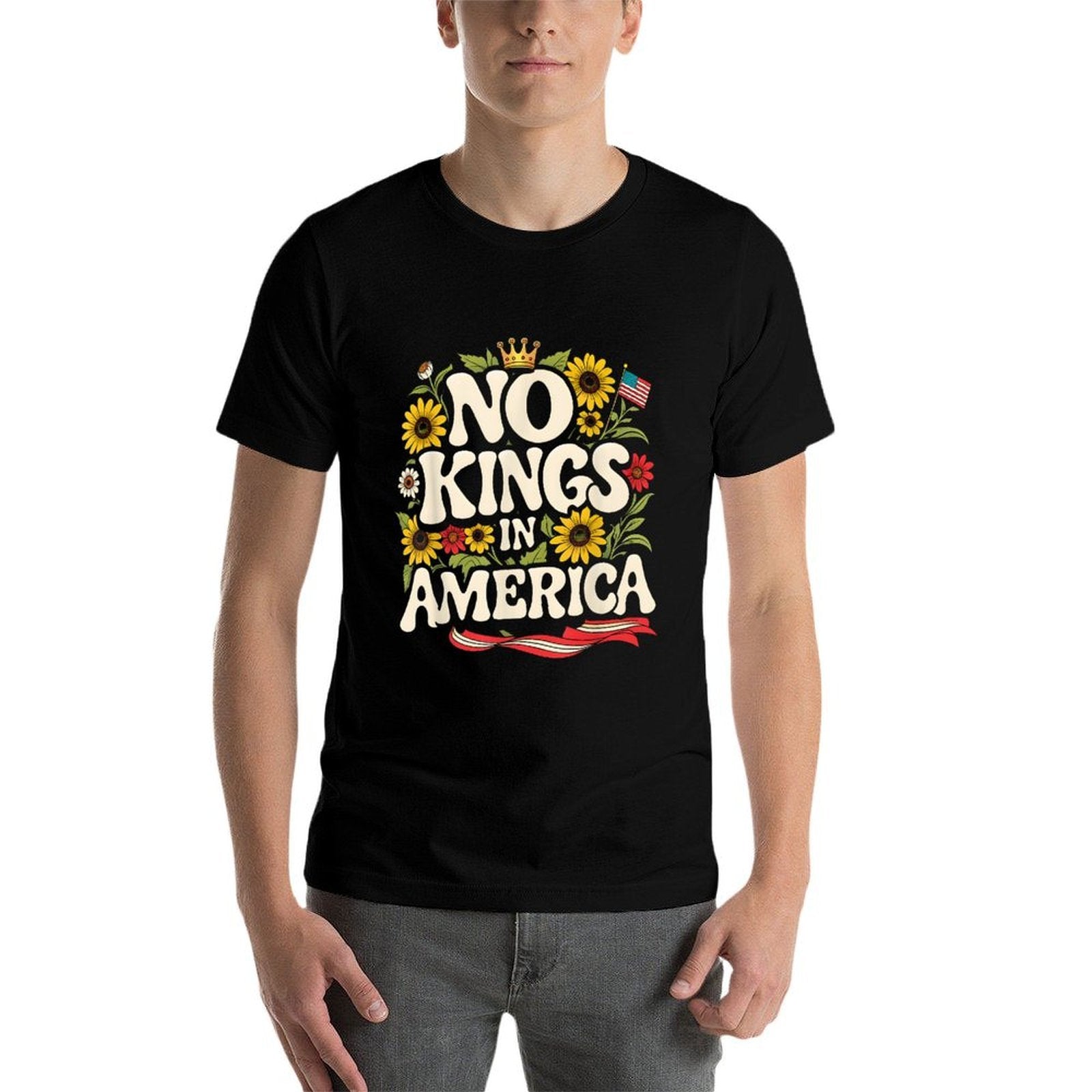 No Kings in America USA Vintage Floral 4th Of July Patriotic  Fade-proof Color T-Shirt