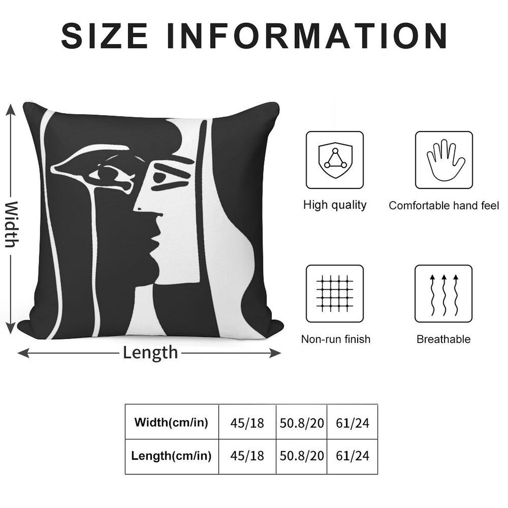 Black And White Faces VectorArt. Soft Hidden Zipper Throw Pillow