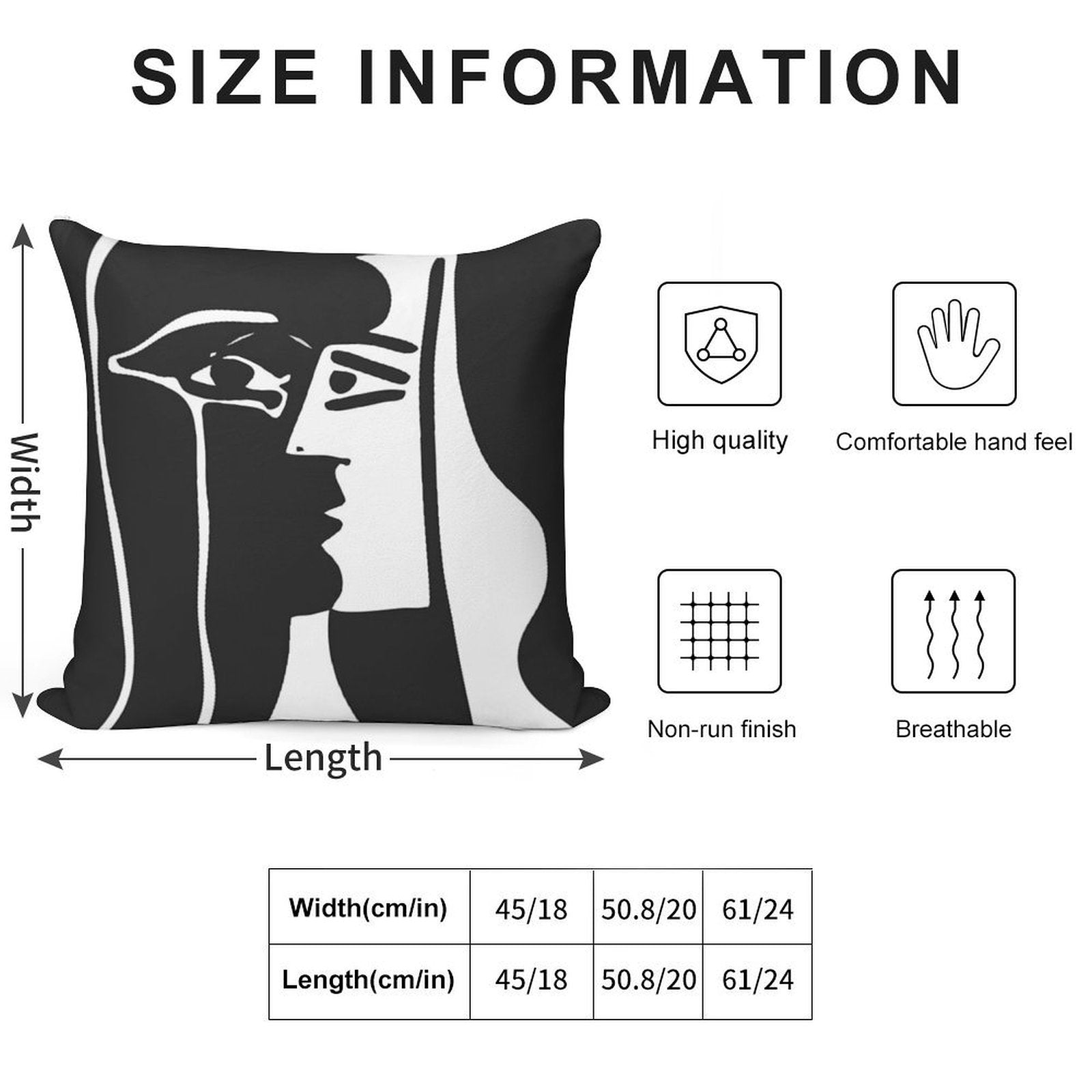 Black And White Faces VectorArt. Soft Hidden Zipper Throw Pillow