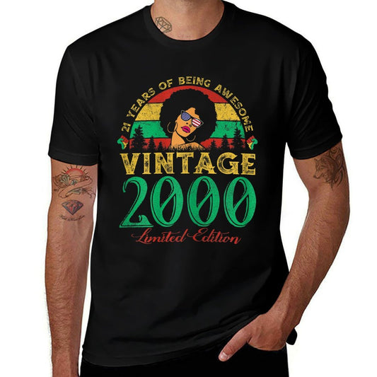 Womens Vintage 2000 Sunset 21 Years Old Black Woman 21st Birthday  Wrinkle-resistant T-Shirt