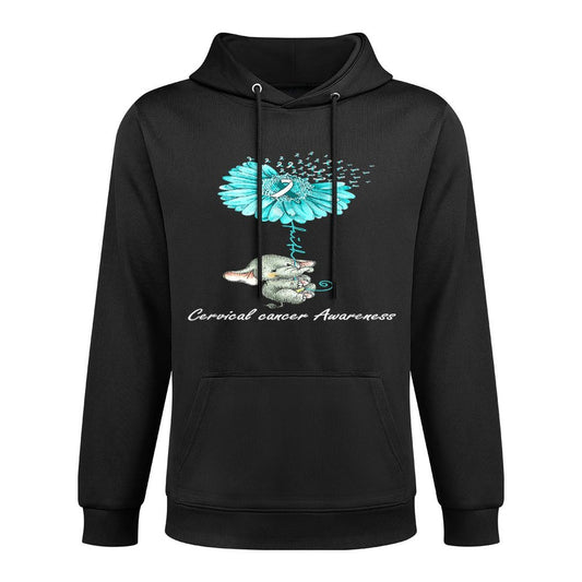 Teal Sunflower Elephant Cervical Cancer Awareness Gift Shrink-Resistant Hoodie