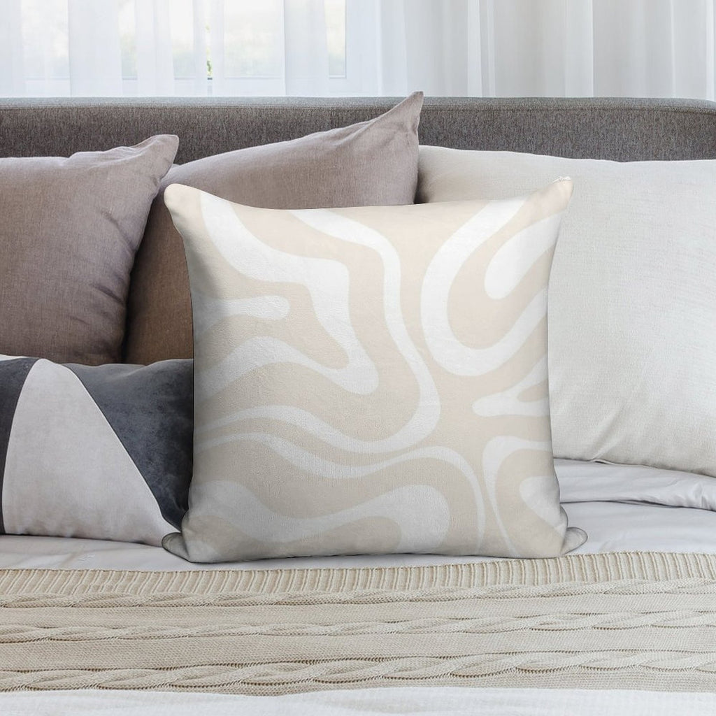 Liquid Swirl Modern Abstract Pattern in Light Ecru Beige And White Soft Home Decor Throw Pillow