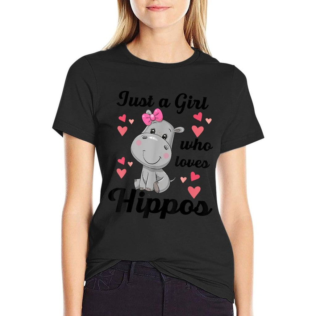 Cute Hippo-Shirt Just A Girl Who Loves Hippo Kids Toddler  Fade-proof Color T-Shirt
