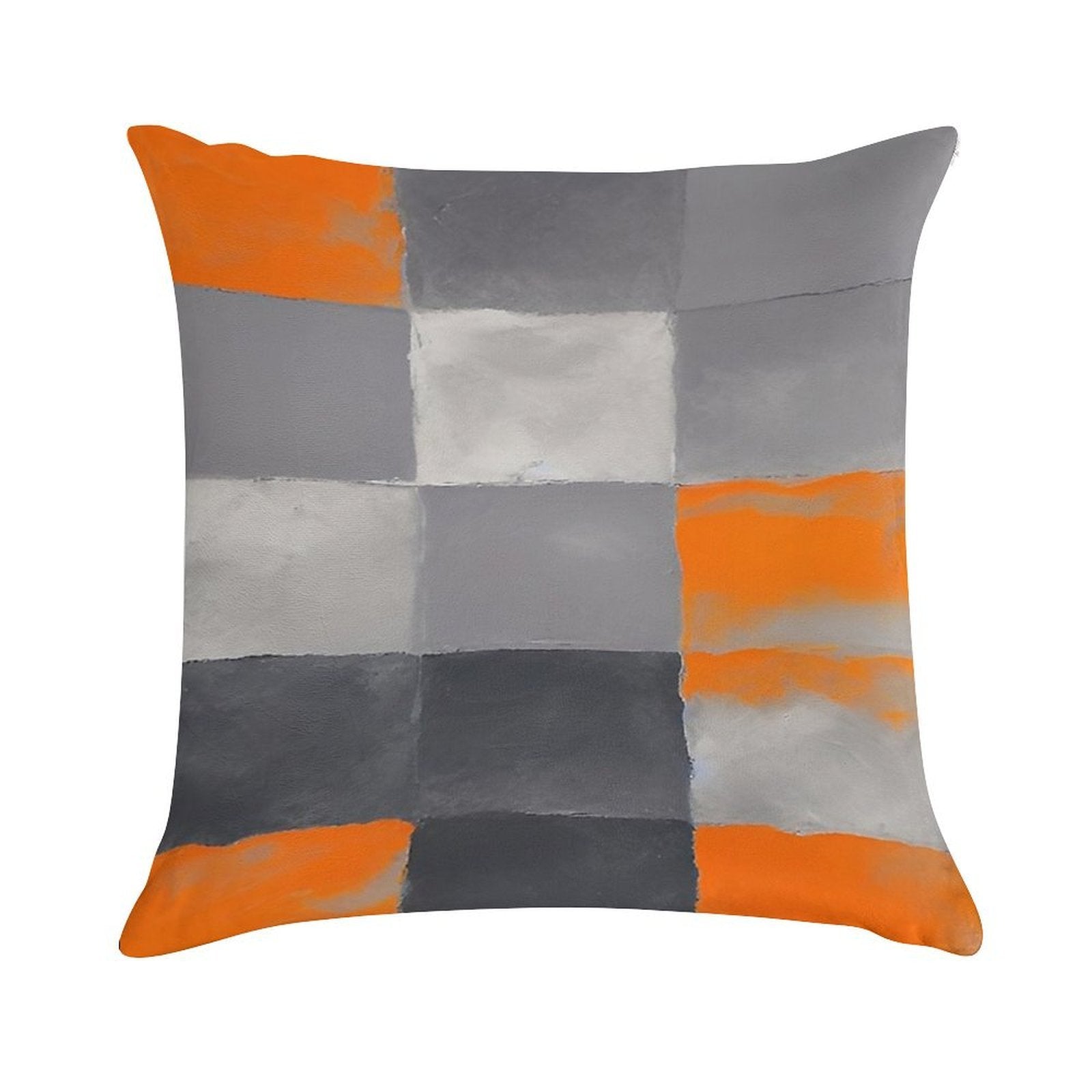 Orange Black And Gray Geometric Rectangular Plaid Soft Shrink-Resistant Throw Pillow