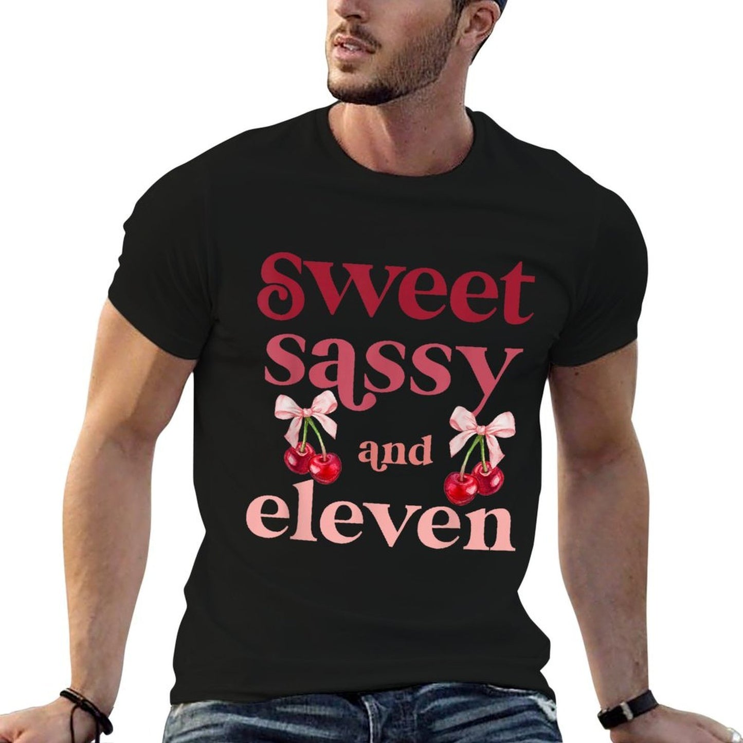 11th Bday Girl Sweet Sassy And Eleven 11 Years Old Cherry  Wrinkle-resistant T-Shirt