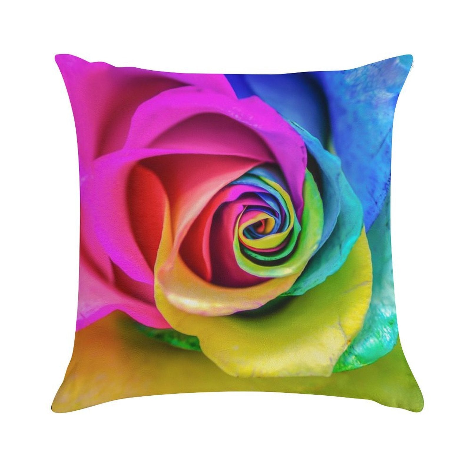 Rainbow Rose Soft Short Plush Fabric Throw Pillow