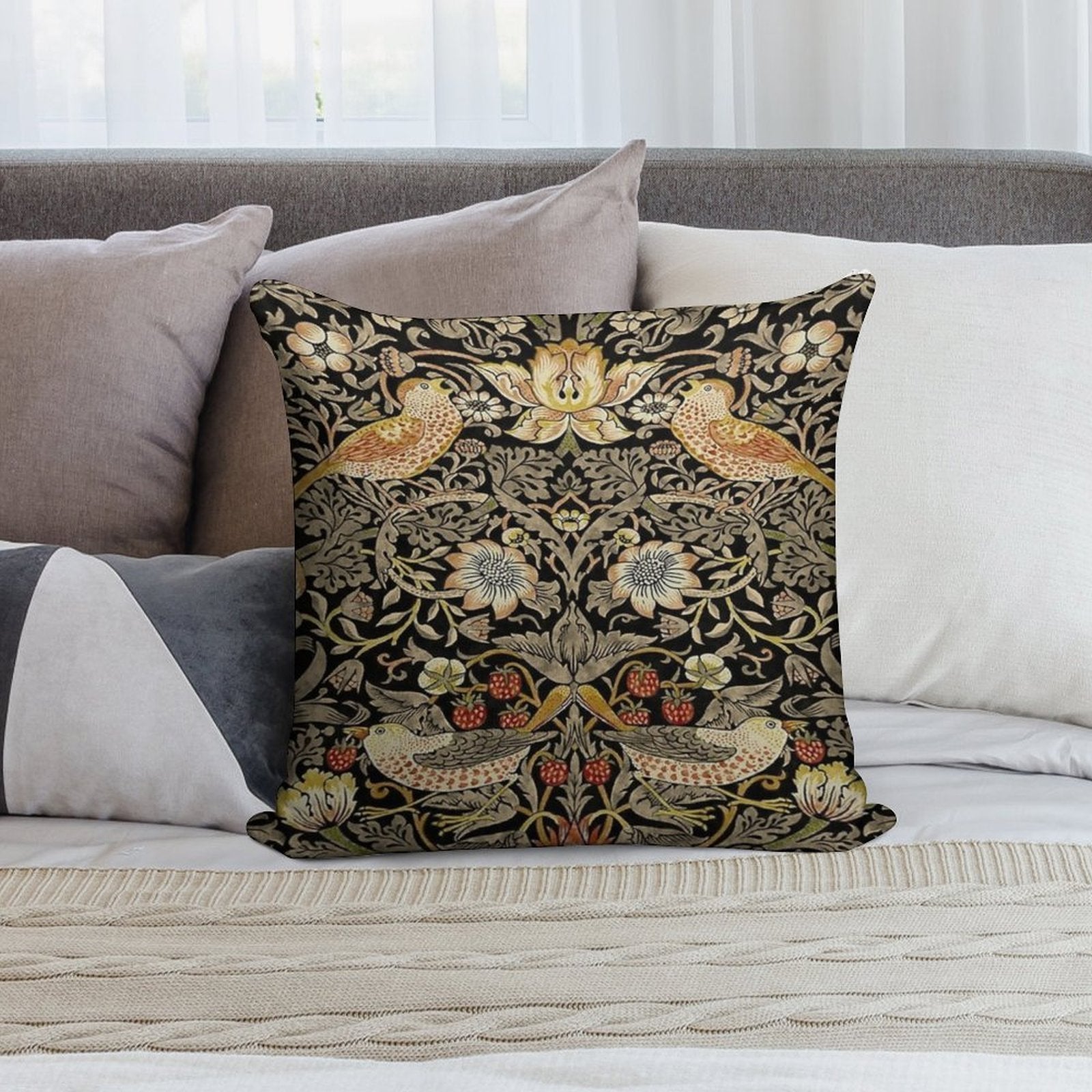 William Morris- Strawberry Thief Design Soft Reinforced Edging Throw Pillow