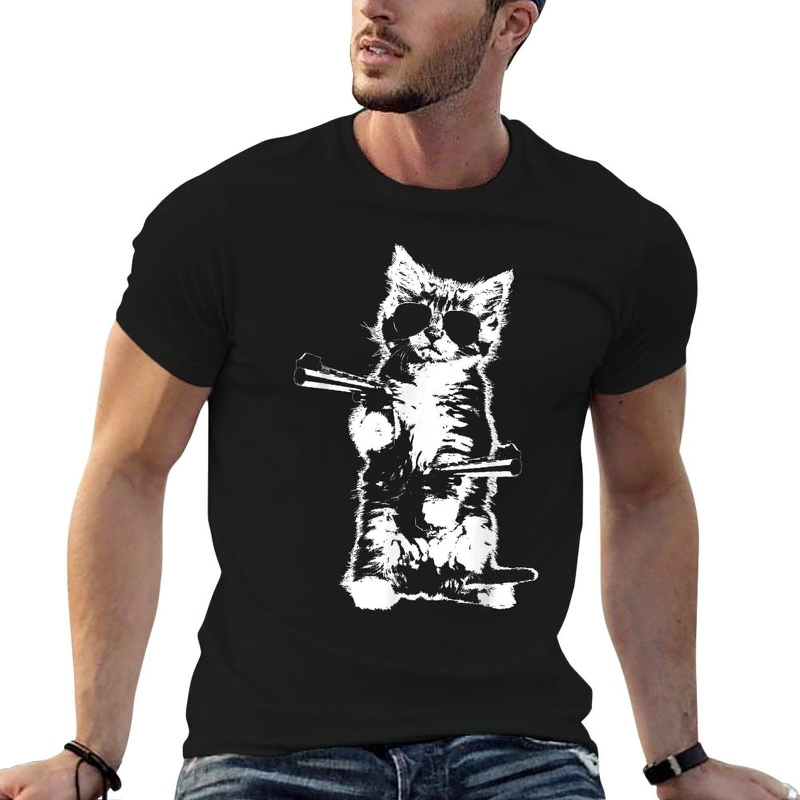 Gun Kitty Funny Cat  Wrinkle-resistant T-Shirt