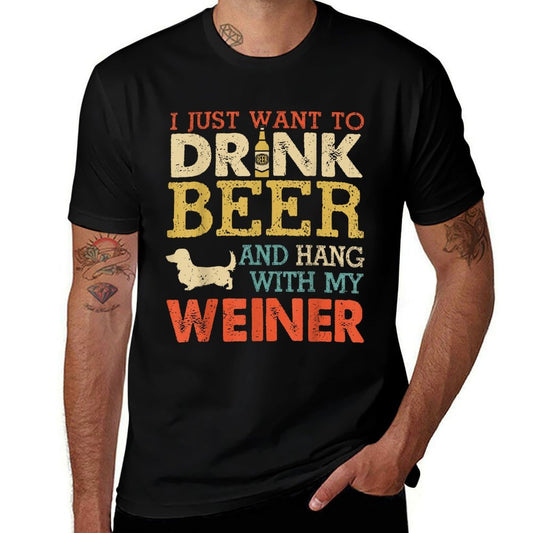 Weiner Dachshund Dad Drink Beer Hang With Dog Funny Vintage for Men Women  Slim-fit Cut T-Shirt
