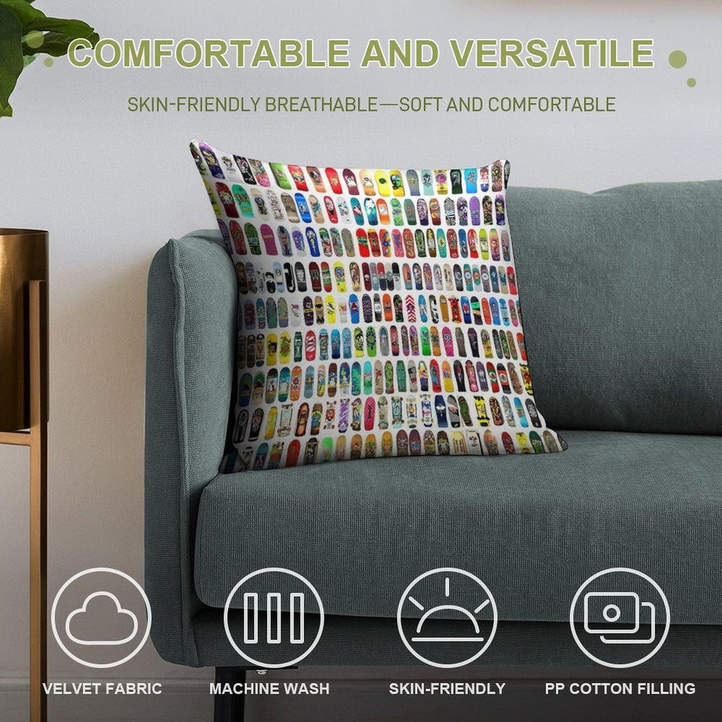 Vintage Skateboard Print Soft Gift Ready Throw Pillow