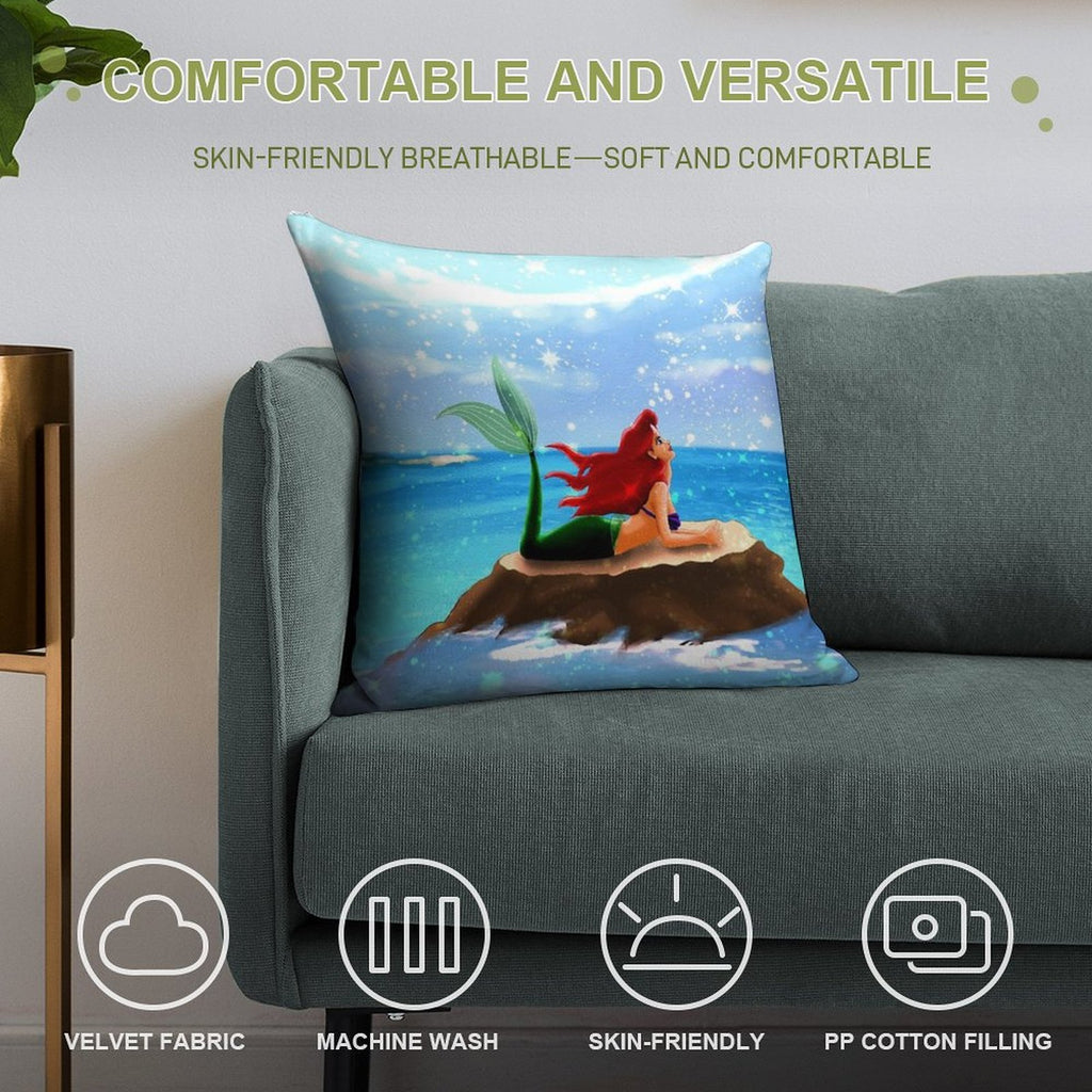 Little Mermaid - Azure Blue Soft Warmth Comfort Throw Pillow