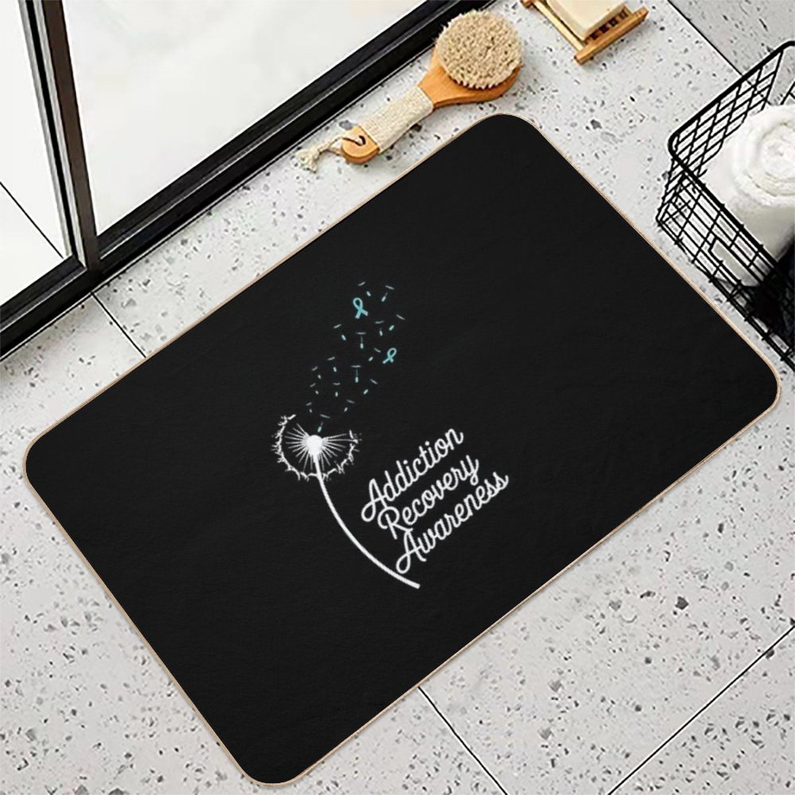 Addiction Recovery Awareness Dandelion Teal Ribbon  Odorless Bath Mat