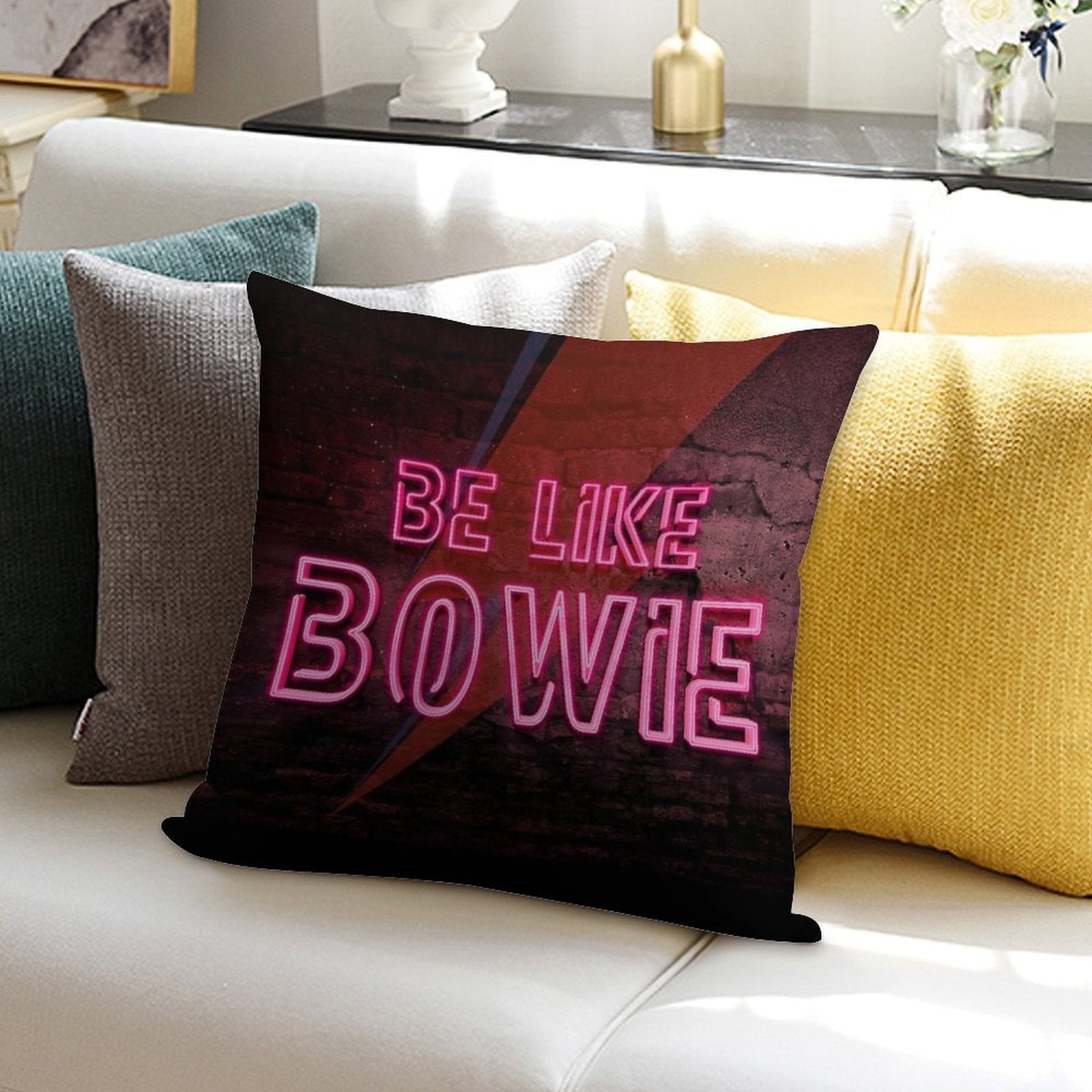 Be Like Bowie NEON EFFECT Prints, David Bowie Artwork, Bowie Poster Soft Luxury Feel Throw Pillow