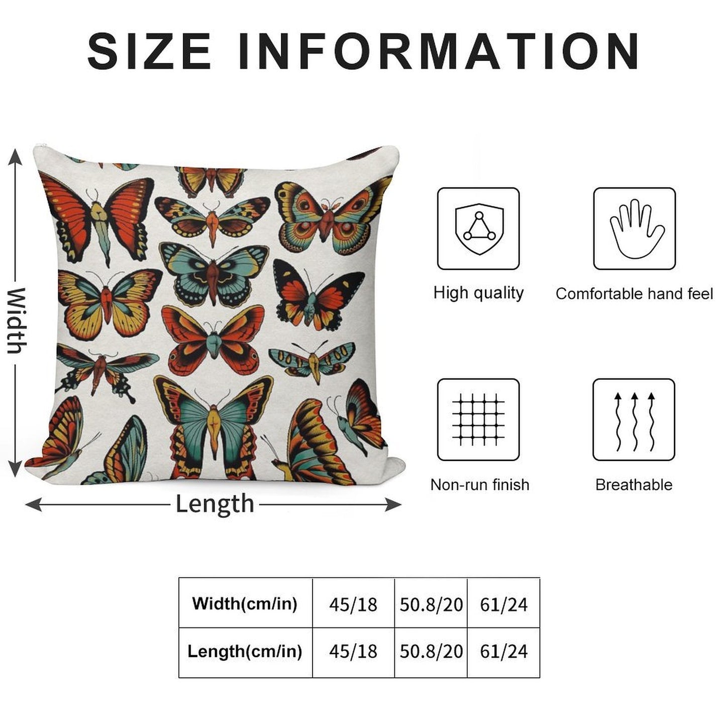 Butterflies Traditional Tattoo Flash Soft Fade-Resistant Throw Pillow