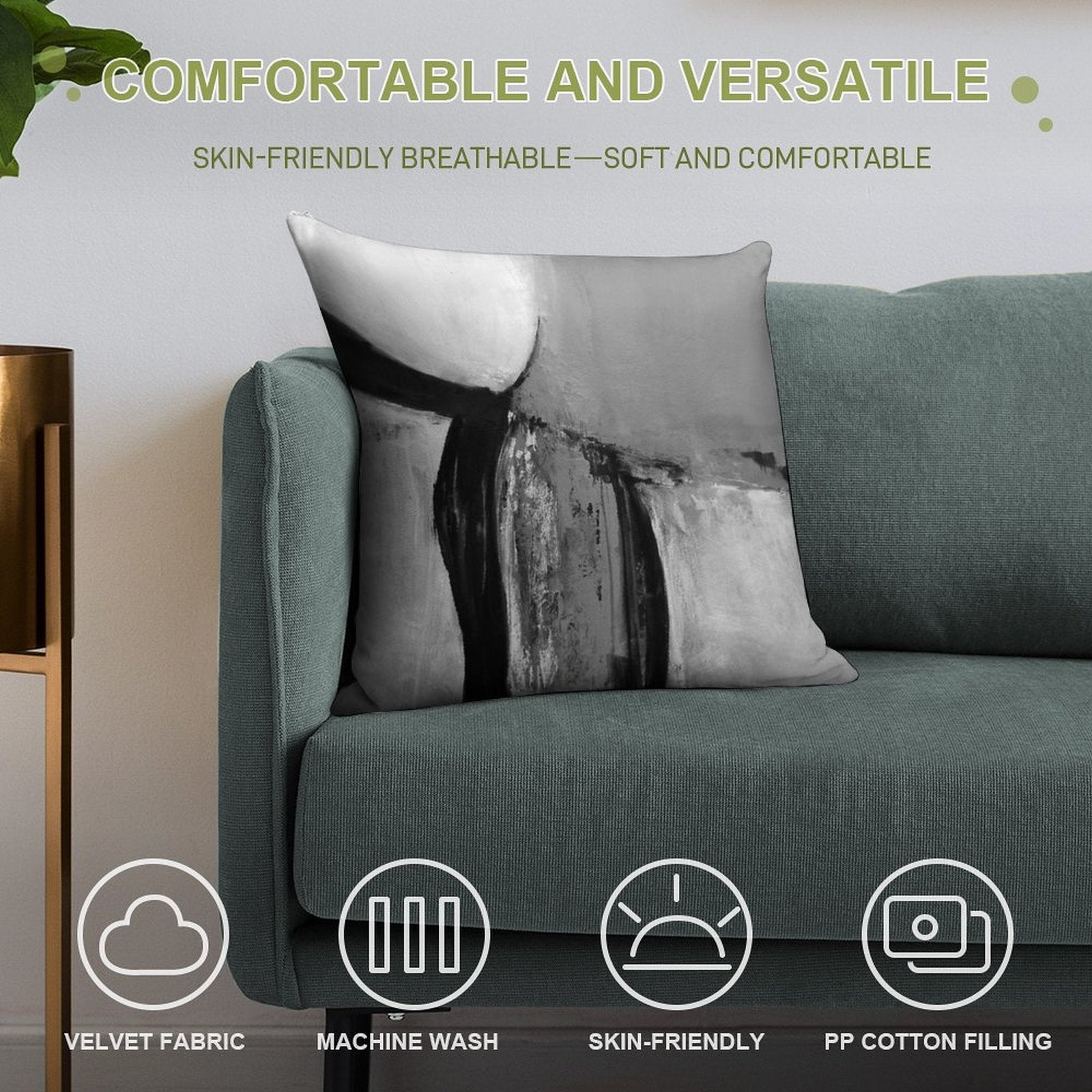 Black White Gray Abstract Soft Anti-Pilling Throw Pillow