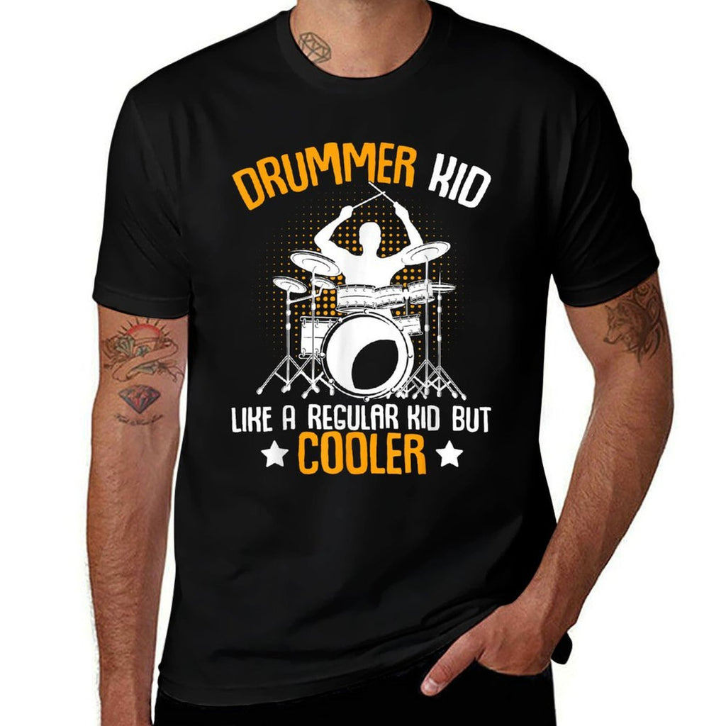 Drummer Kid Drumming Percussionist Drums Kids Boys  Rolled Sleeves T-Shirt