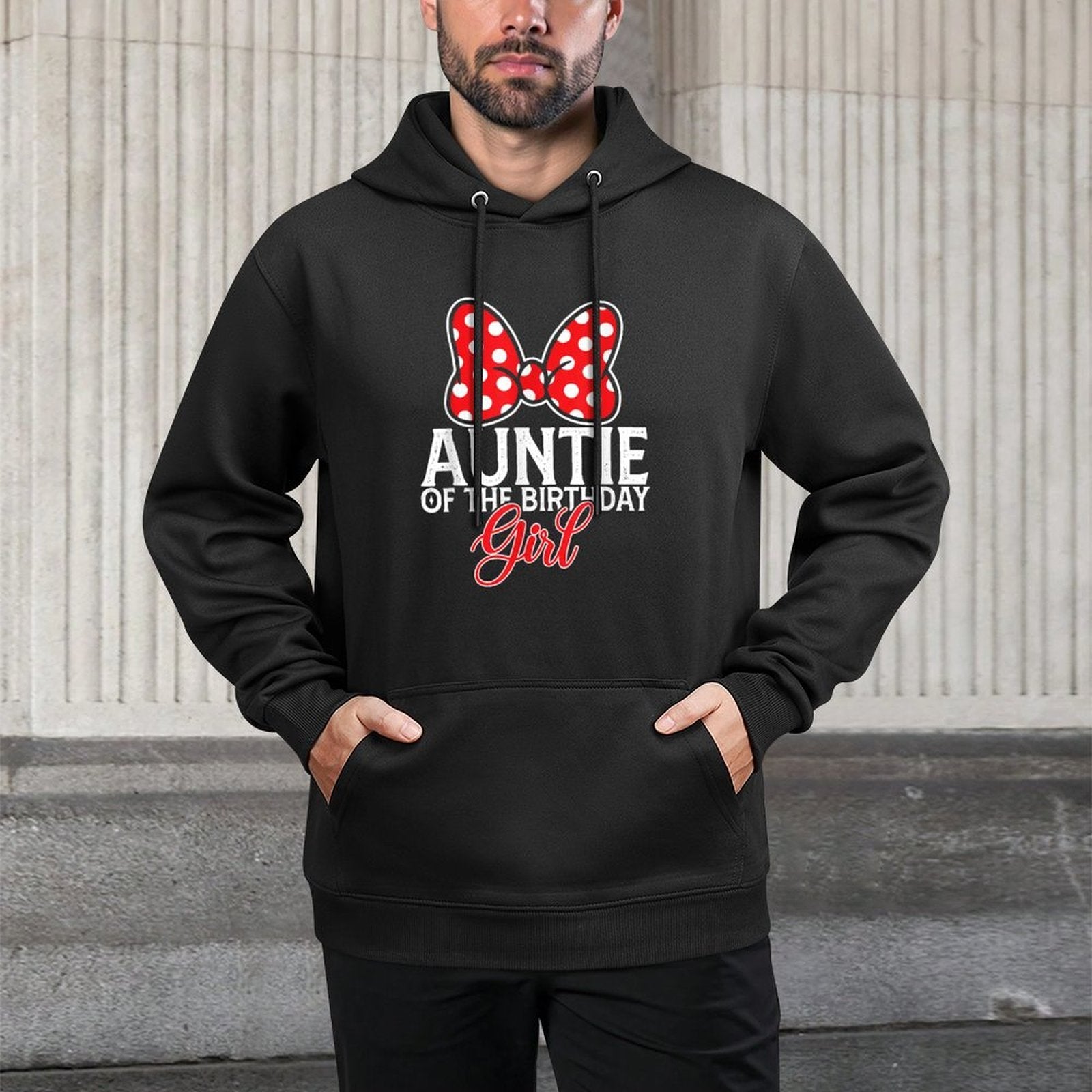 Auntie Of The Birthday Girl Cute Pink Bow Family Matching Relaxed Fit Hoodie