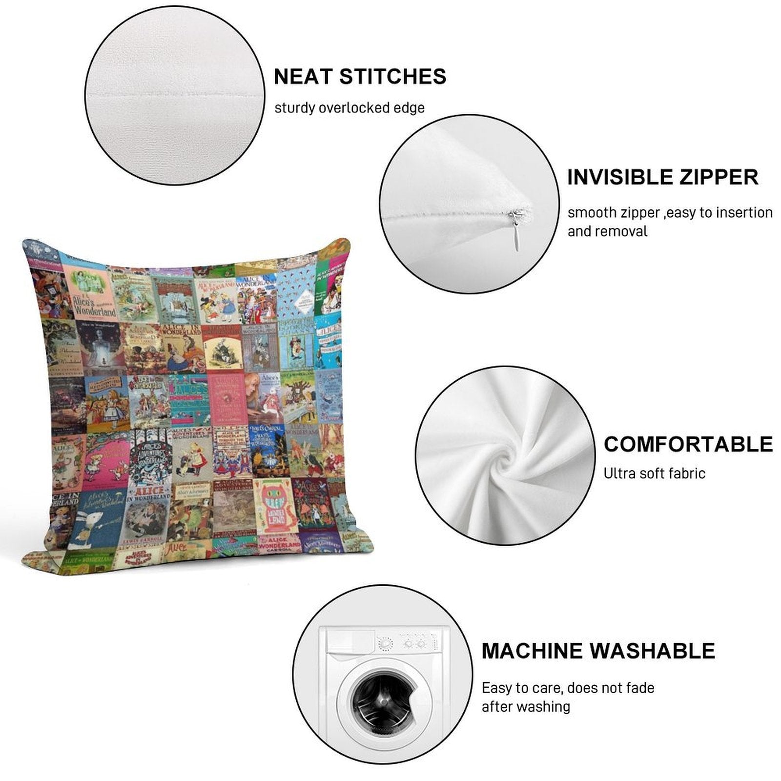 Alice in Wonderland Soft Skin-Friendly Throw Pillow