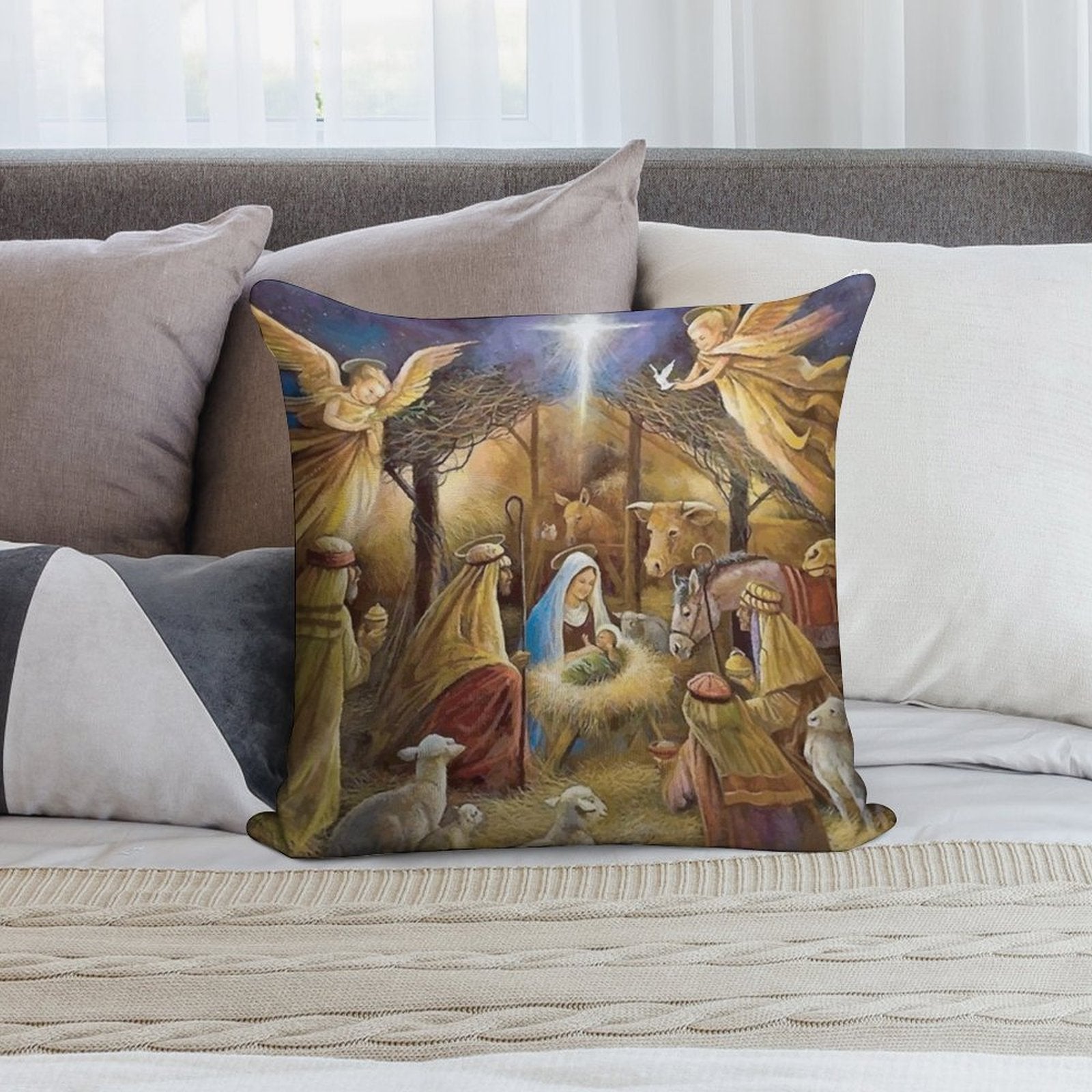 Christian Christmas Nativity Soft Multiple Sizes Throw Pillow
